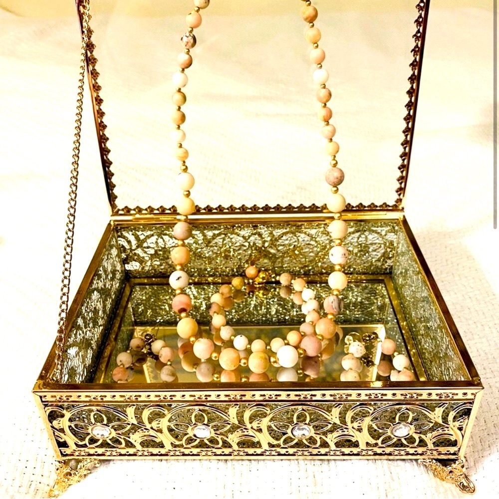 💕Natural Opal Bead Necklace Bracelet & Earrings 14k, Yellow Gold!! NWOT!